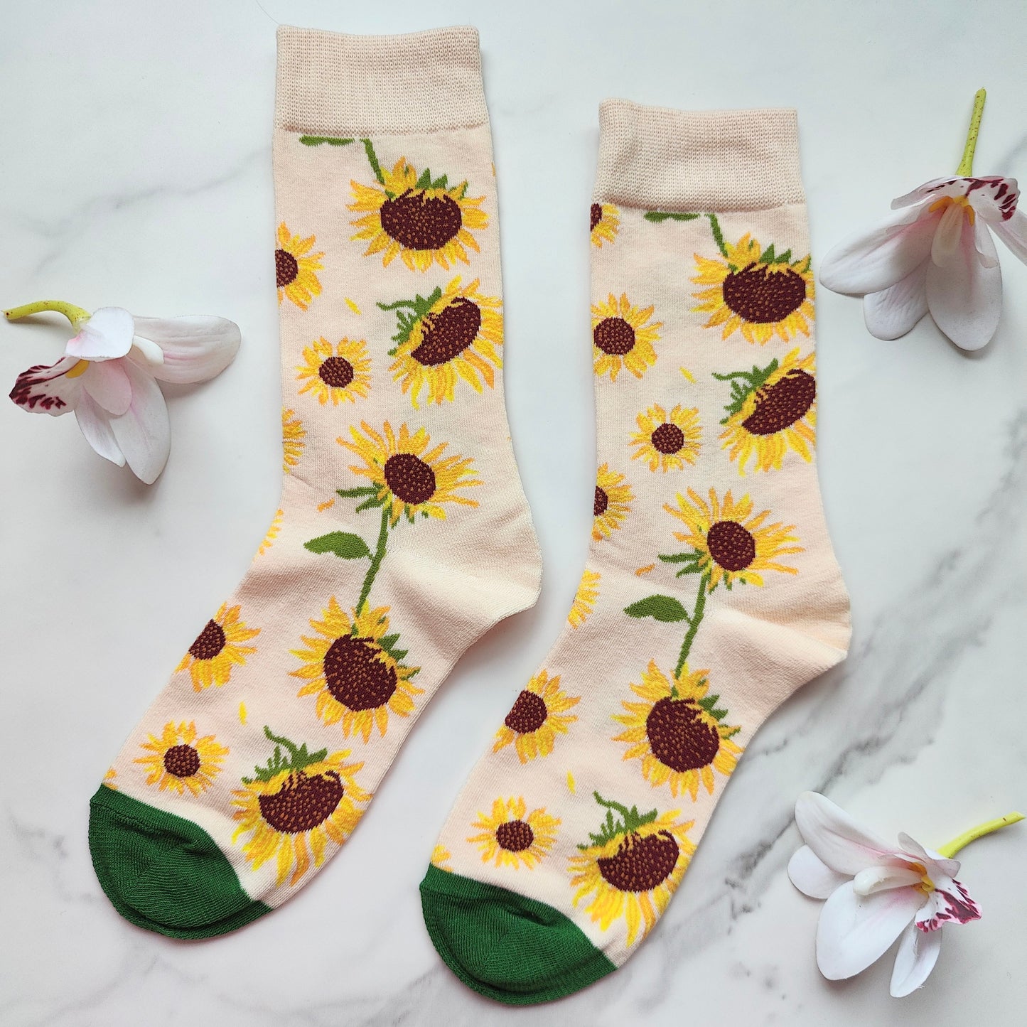 Sunflower Bloom Cotton Blend Crew Socks