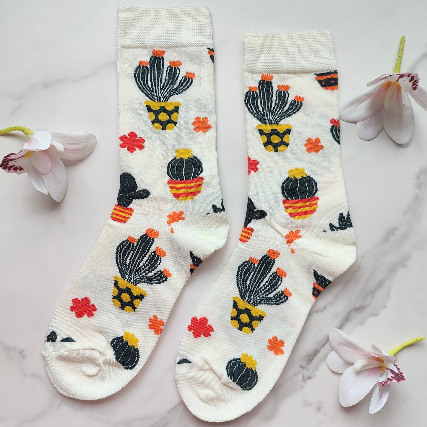 Cactus Garden Cotton Blend Crew Socks