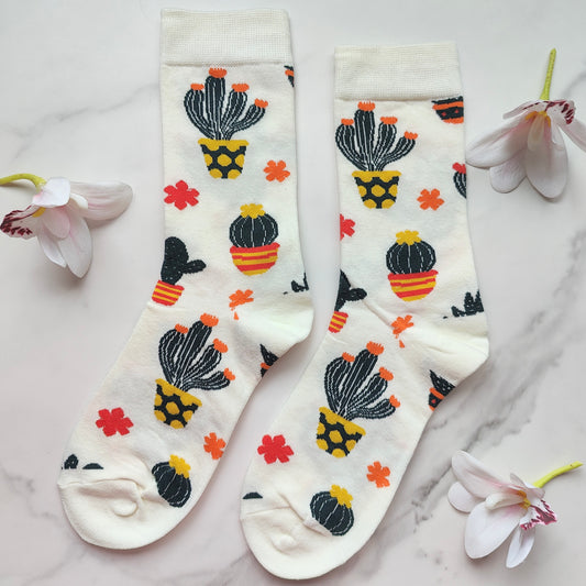 Cactus Garden Cotton Blend Crew Socks