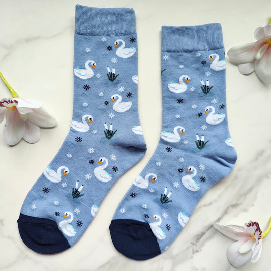 Swan Cotton Blend Crew Socks