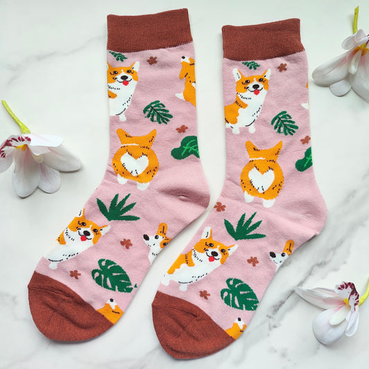 Corgi Paradise Cotton Blend Crew Socks