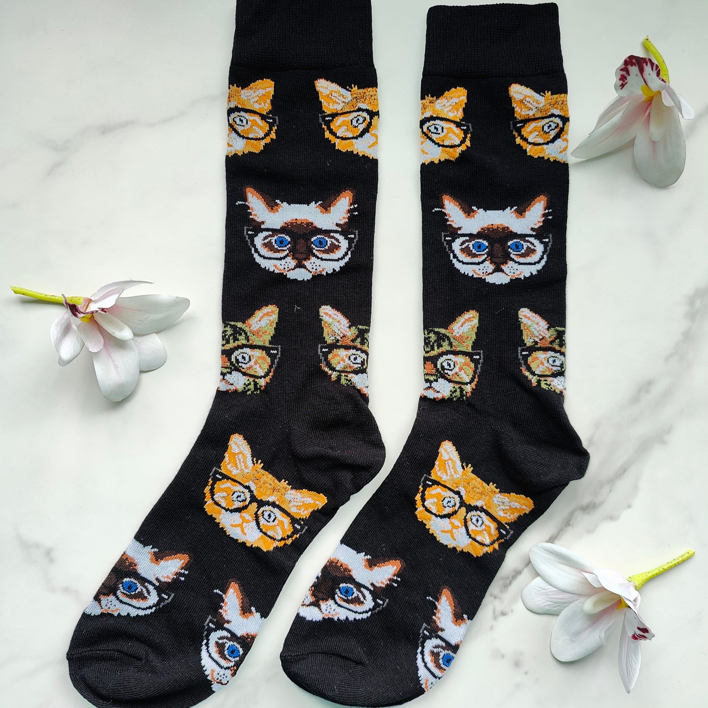 Cat Nerd Cotton Blend Crew Socks