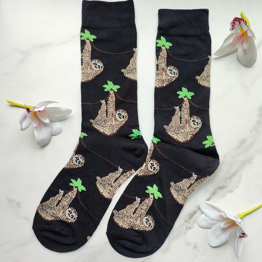 Hanging Sloth Cotton Blend Crew Socks