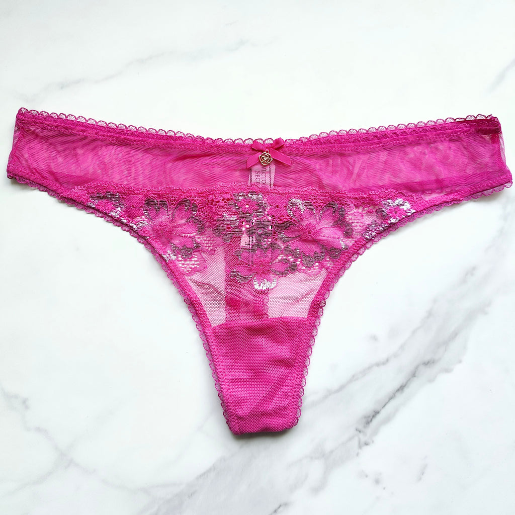 Body By Victoria Shimmer Lace-Front Thong Panty