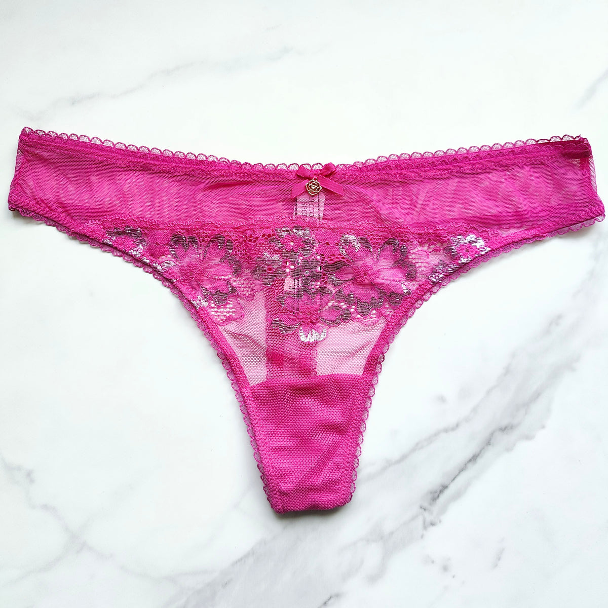 Body By Victoria Shimmer Lace-Front Thong Panty