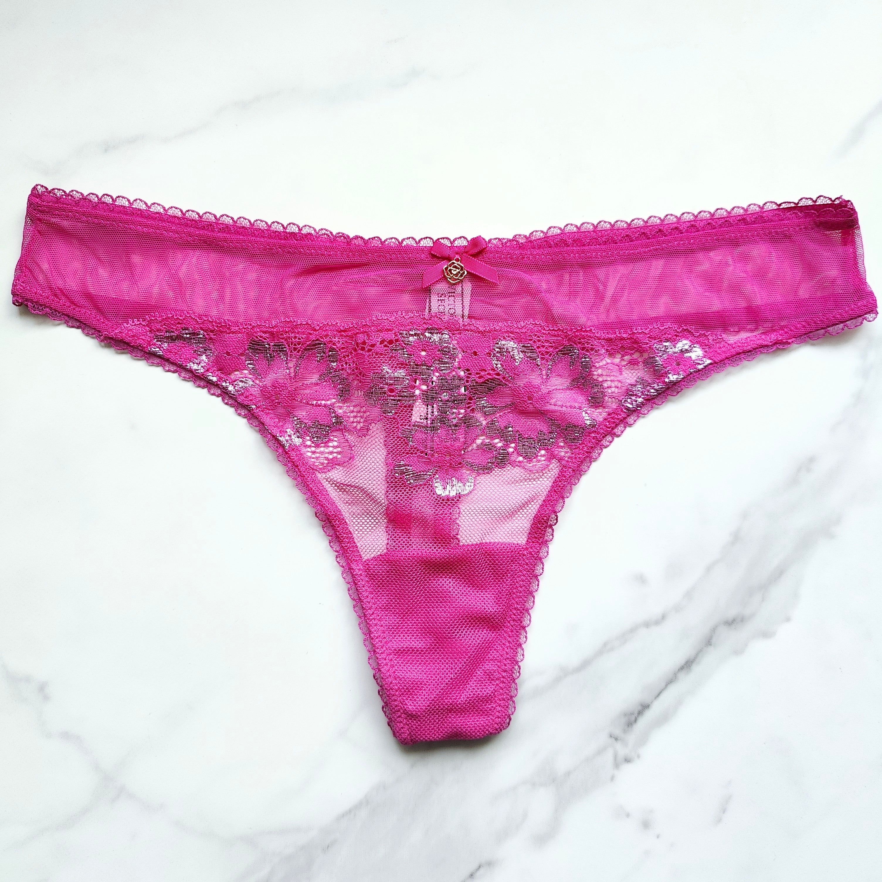 Body By Victoria Shimmer Lace-Front Thong Panty