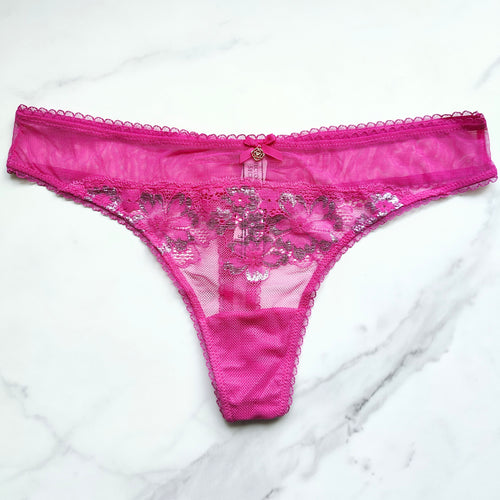 Body By Victoria Shimmer Lace-Front Thong Panty