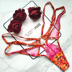 Very Sexy Tropical Satin Lace High-Leg Strappy Thong Panty