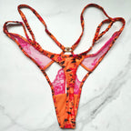 Very Sexy Tropical Satin Lace High-Leg Strappy Thong Panty