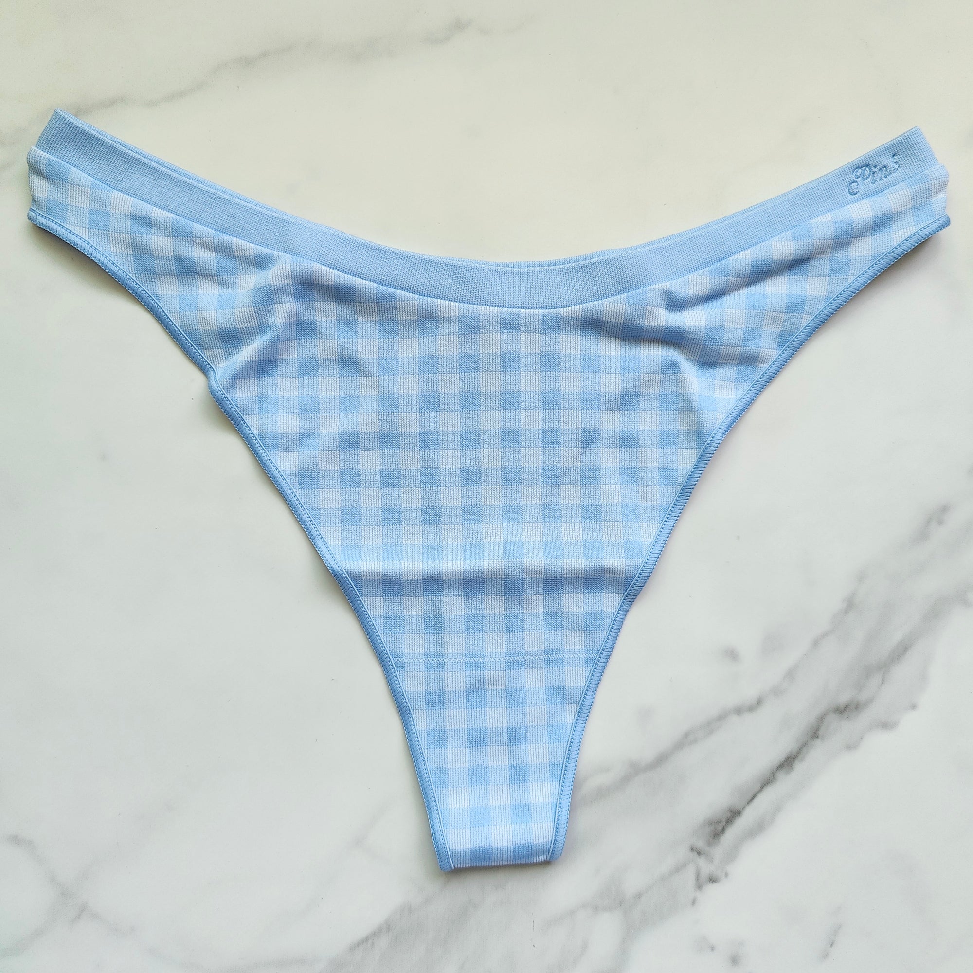 Seamless High-Leg Gingham Thong Panty