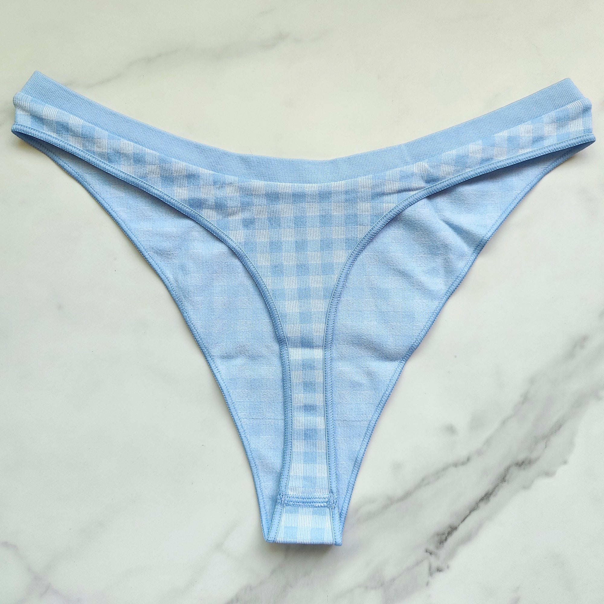 Seamless High-Leg Gingham Thong Panty