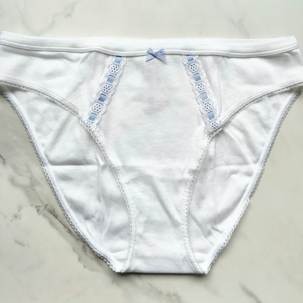 Stretch Cotton Ribbon-Slot Bikini Panty