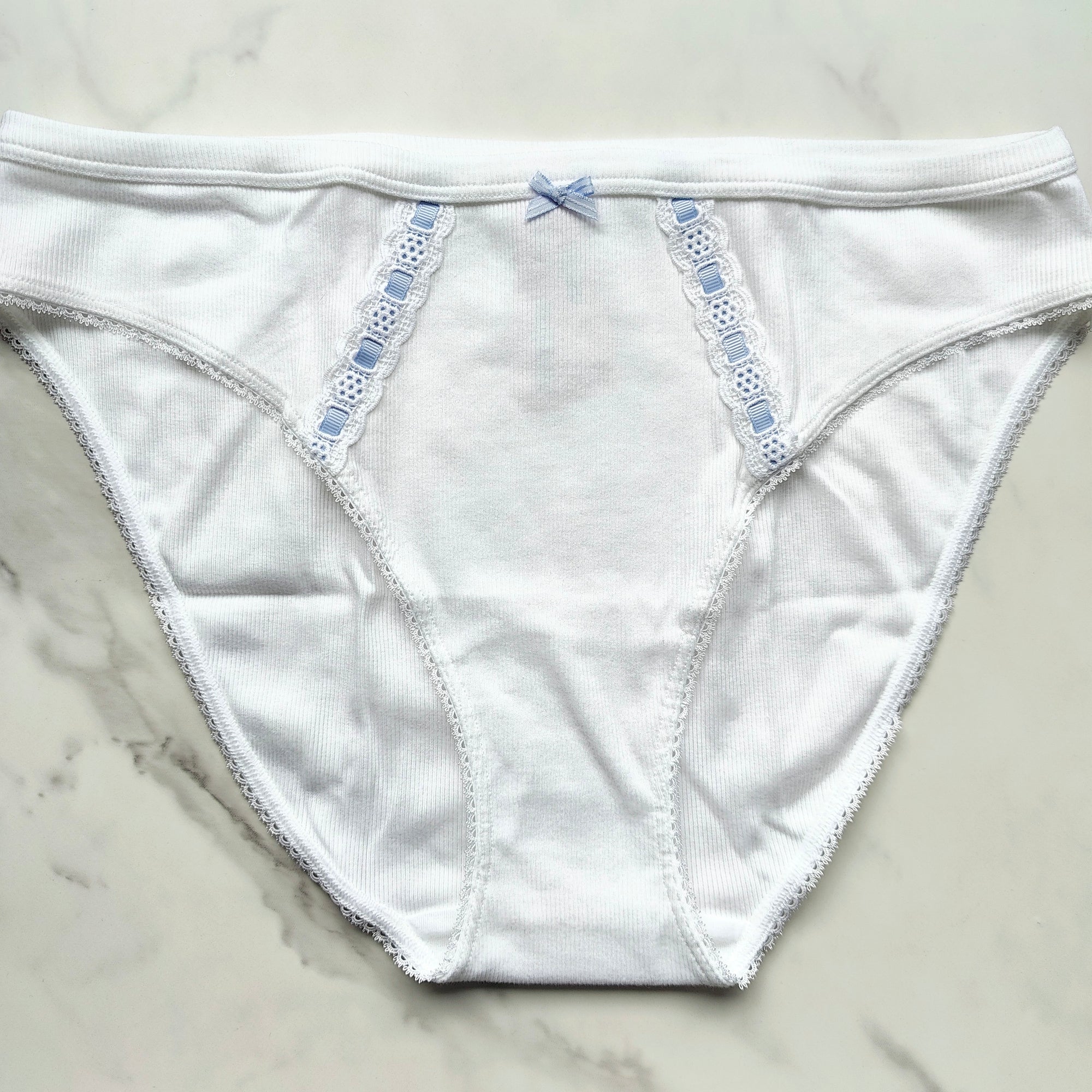 Stretch Cotton Ribbon-Slot Bikini Panty