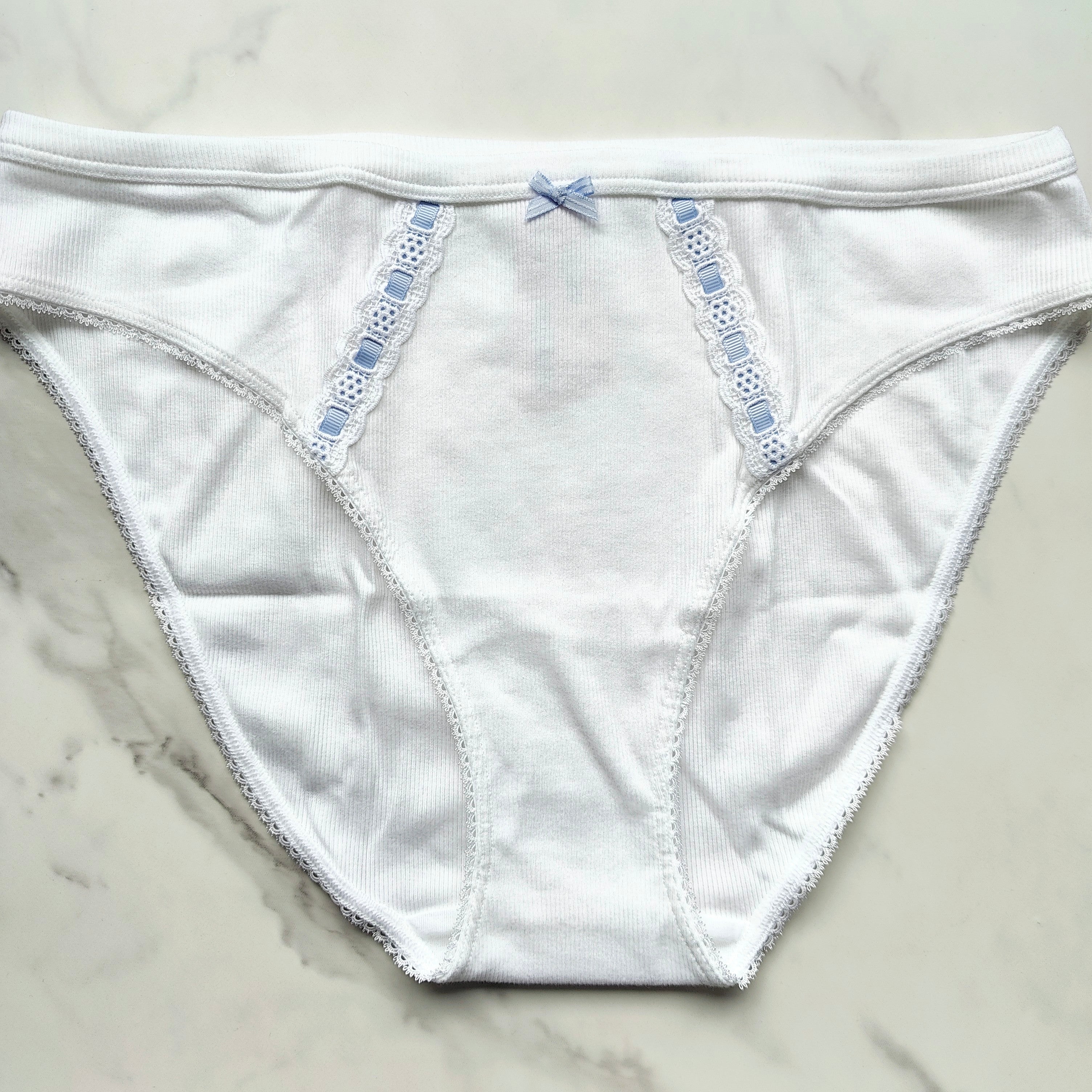 Stretch Cotton Ribbon-Slot Bikini Panty