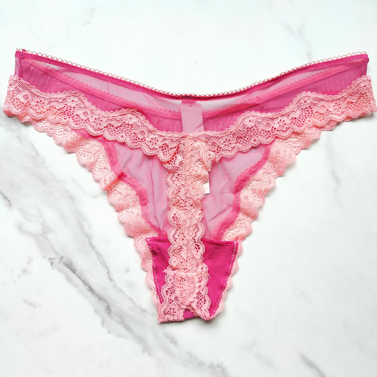 Tease Mesh Lace-Trim High-Leg Thong Panty