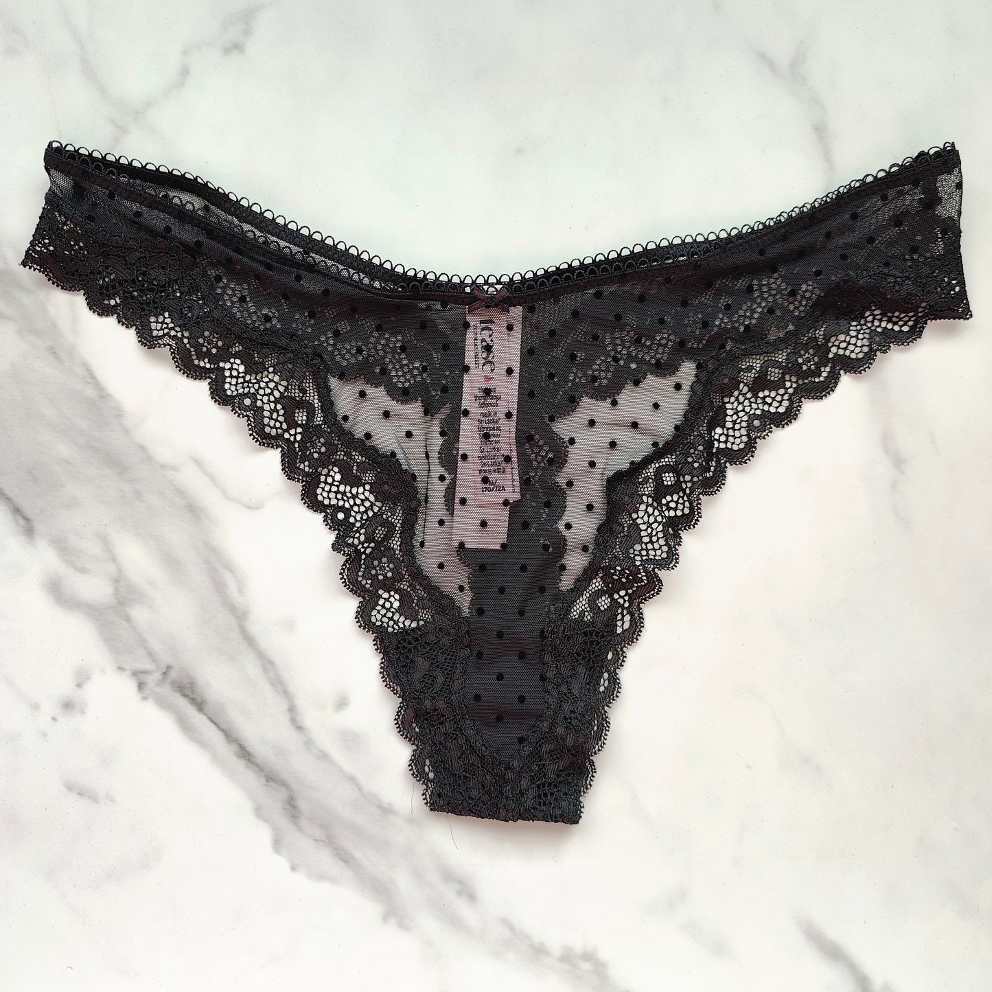 Tease Mesh Lace-Trim High-Leg Thong Panty