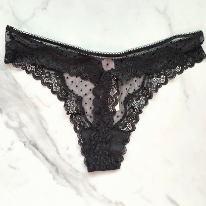 Tease Mesh Lace-Trim High-Leg Thong Panty