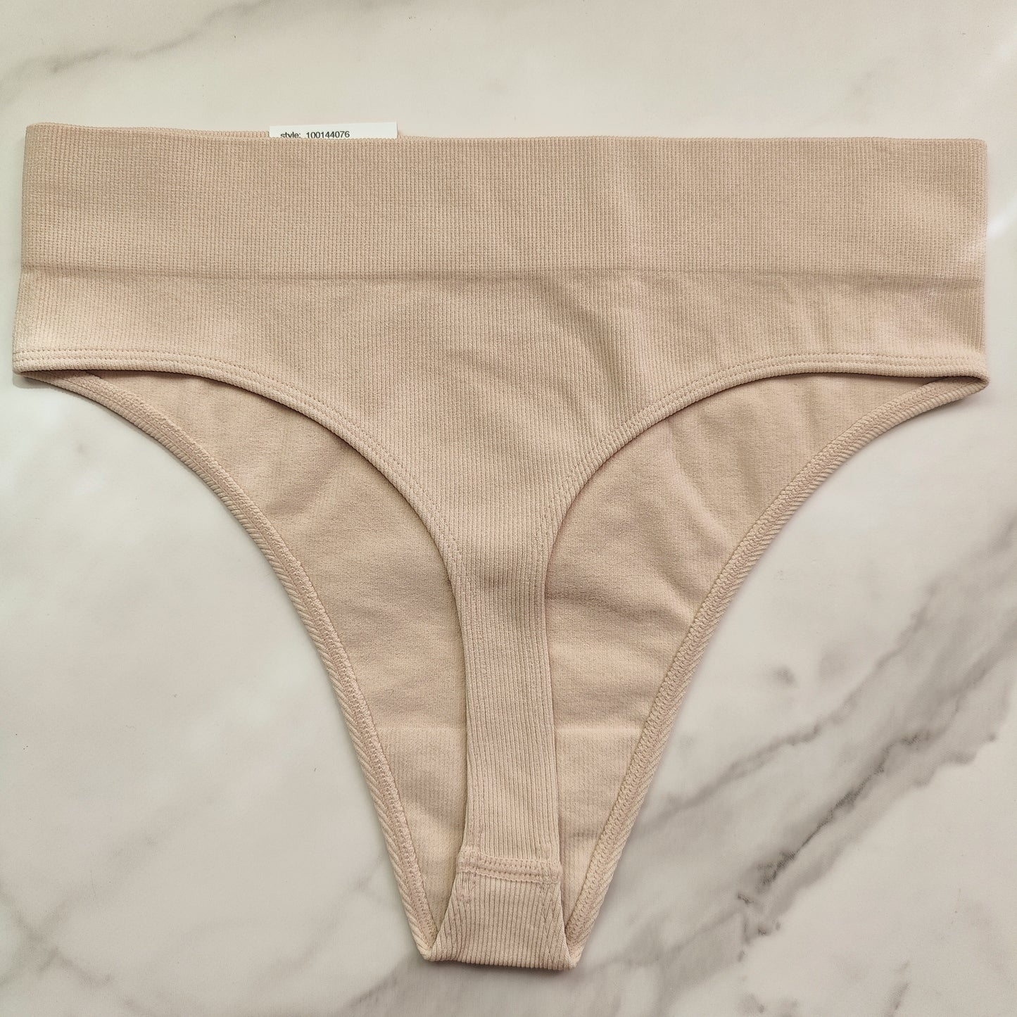 Seamless Ribbed Hi-Cut Thong Panty