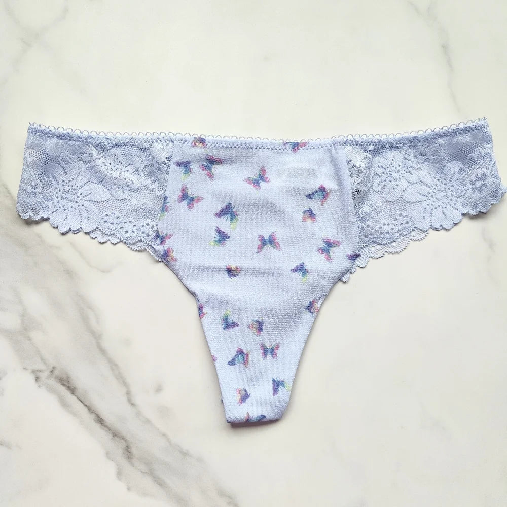 PINK Victoria's Secret  No-Show Lace-Trim Thong Panty 