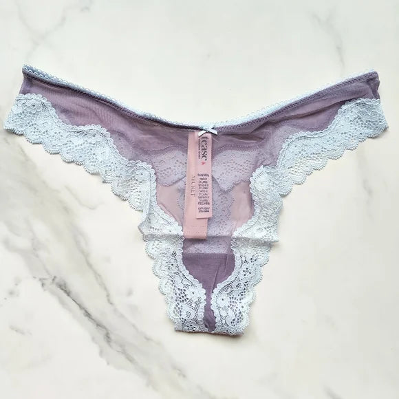 Tease Mesh Lace-Trim High-Leg Thong Panty