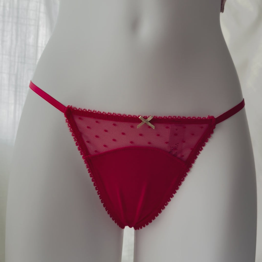 Stretch Cotton Dot Mesh V-String Panty