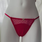 Stretch Cotton Dot Mesh V-String Panty