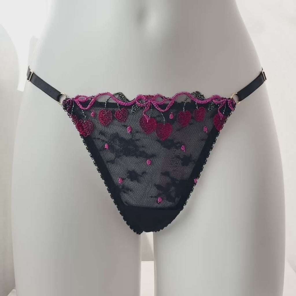 Very Sexy Cherry Pop Embroidery Adjustable V-String Panty