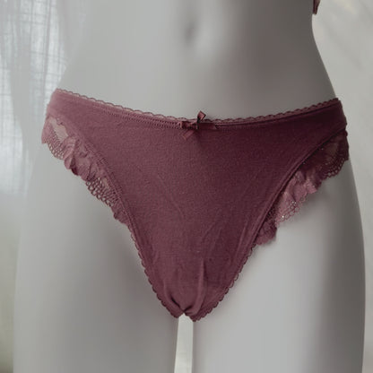 Body By Victoria Stretch Cotton Lace-Trim High-Leg Scoop Thong Panty