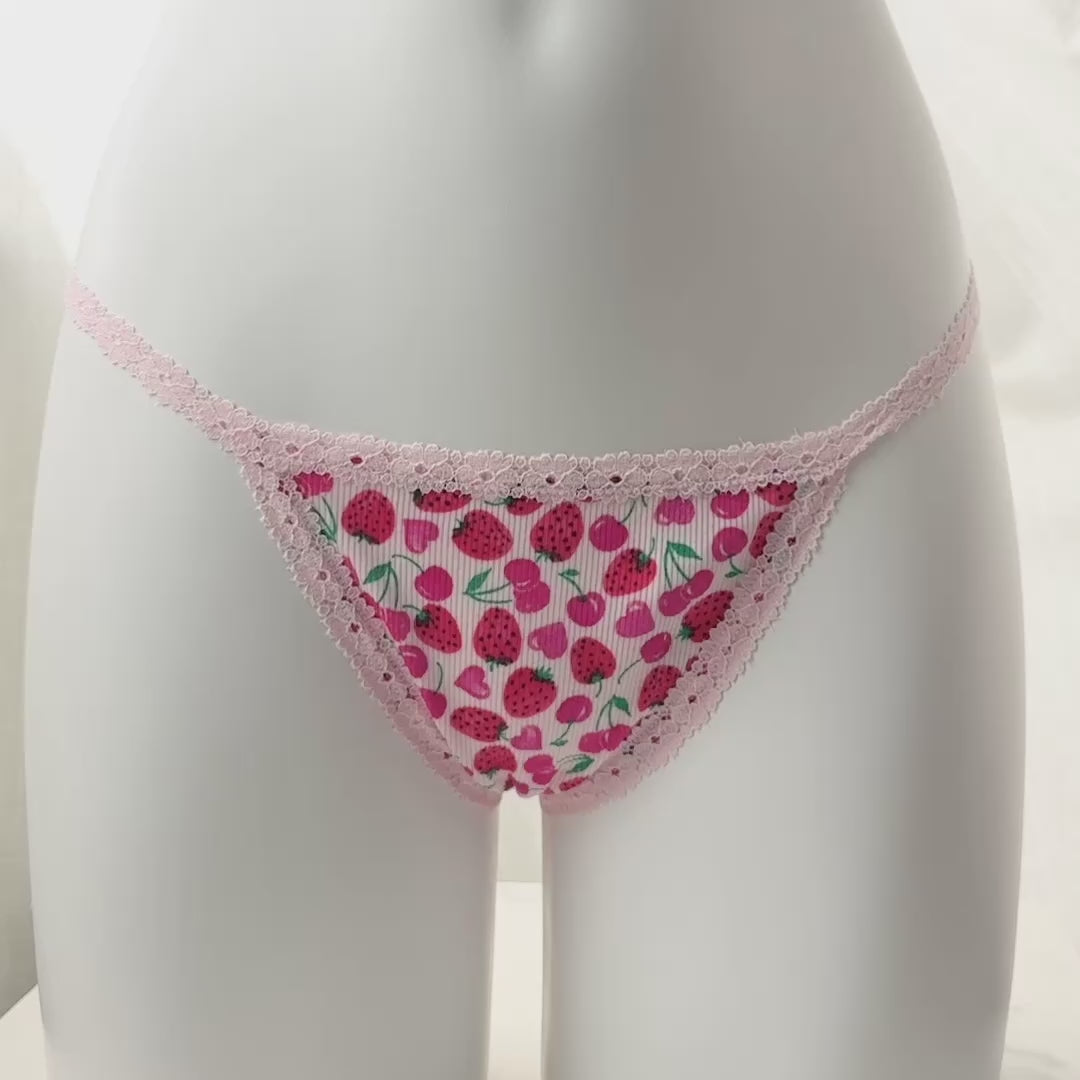 Cotton Lace-Trim V-String Panty