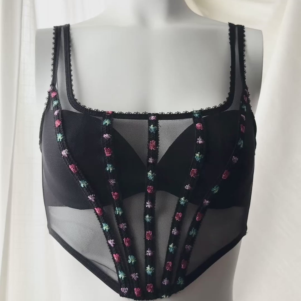 Very Sexy Dark Blossom Embroidery Corset Top