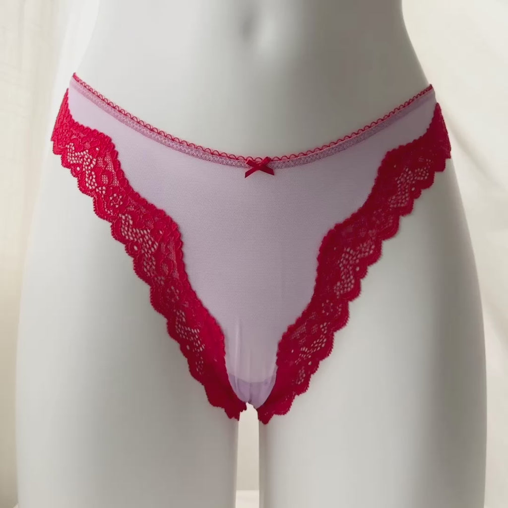 Tease Mesh Lace-Trim High-Leg Thong Panty
