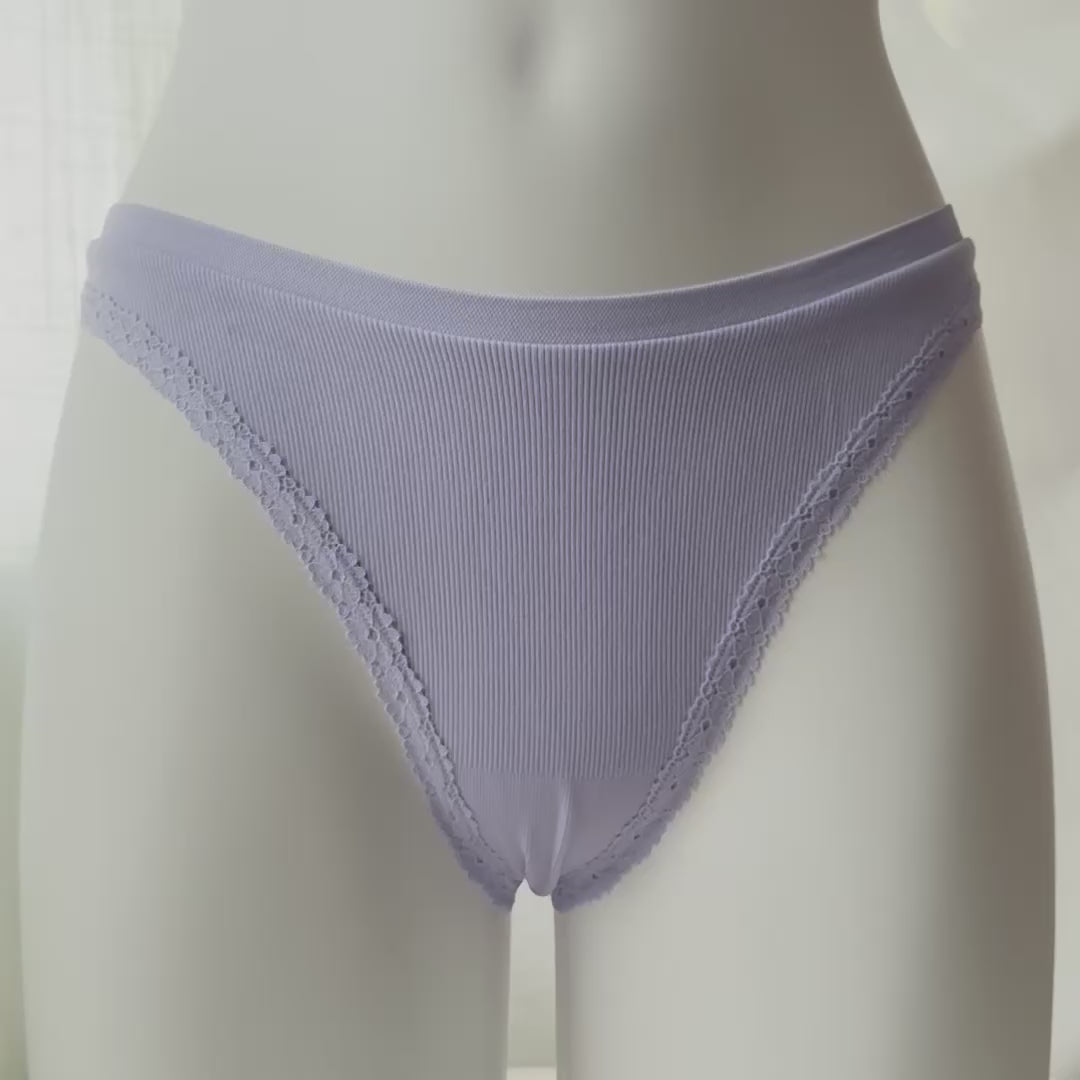 Seamless High-Leg Lace-Trim Thong Panty