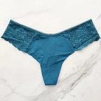 No-Show High-Leg Lace-Trim Thong Panty