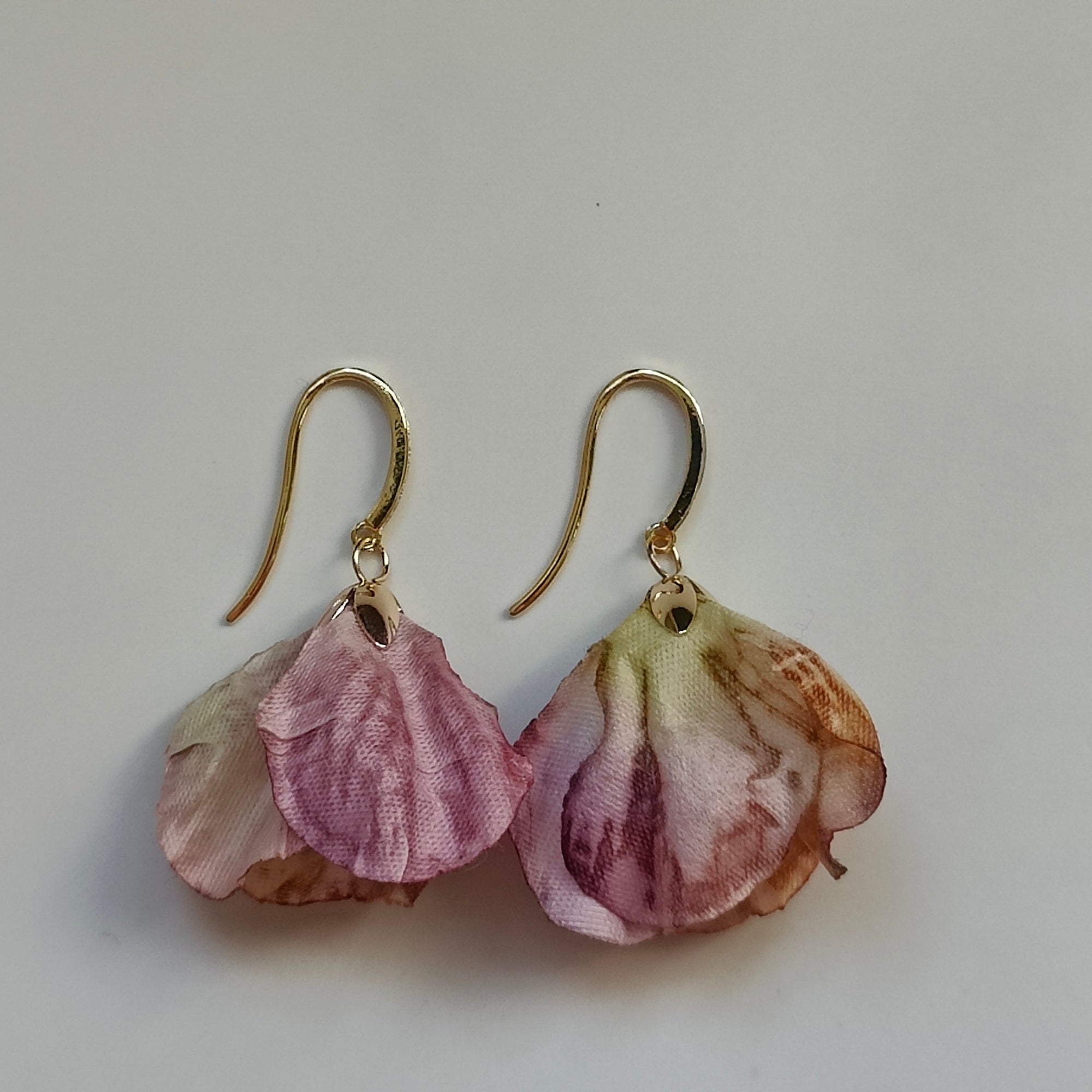 Pamela Handmade 18K Gold Plated Cubic Zirconia Bar and Pink Flower Copper Dangle Earrings