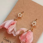 Zofia Handmade 18K Gold Plated Cubic Zirconia Star and Pink Flower Copper Dangle Earrings