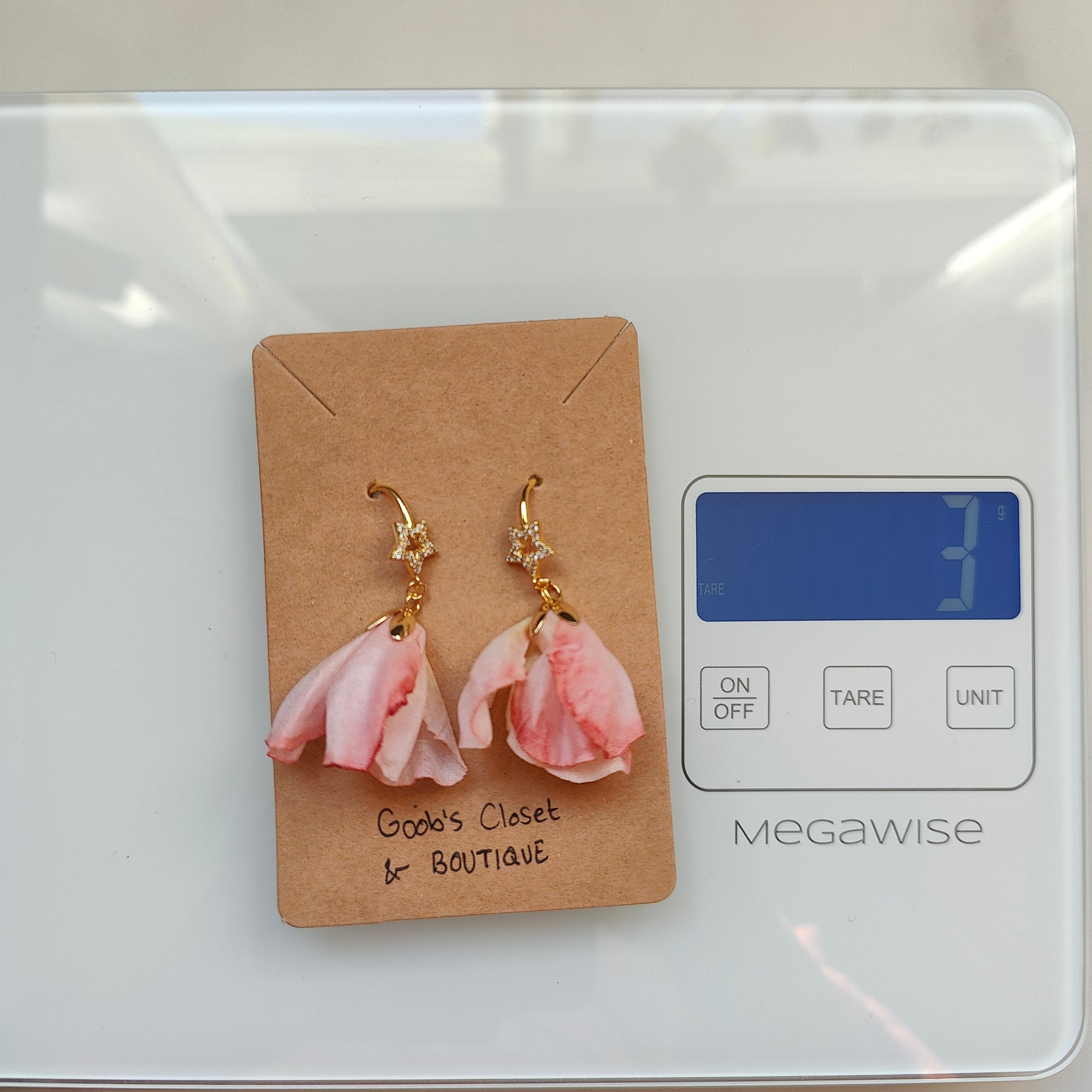 Zofia Handmade 18K Gold Plated Cubic Zirconia Star and Pink Flower Copper Dangle Earrings