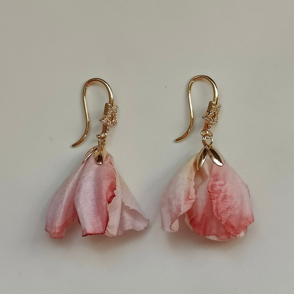 Zofia Handmade 18K Gold Plated Cubic Zirconia Star and Pink Flower Copper Dangle Earrings