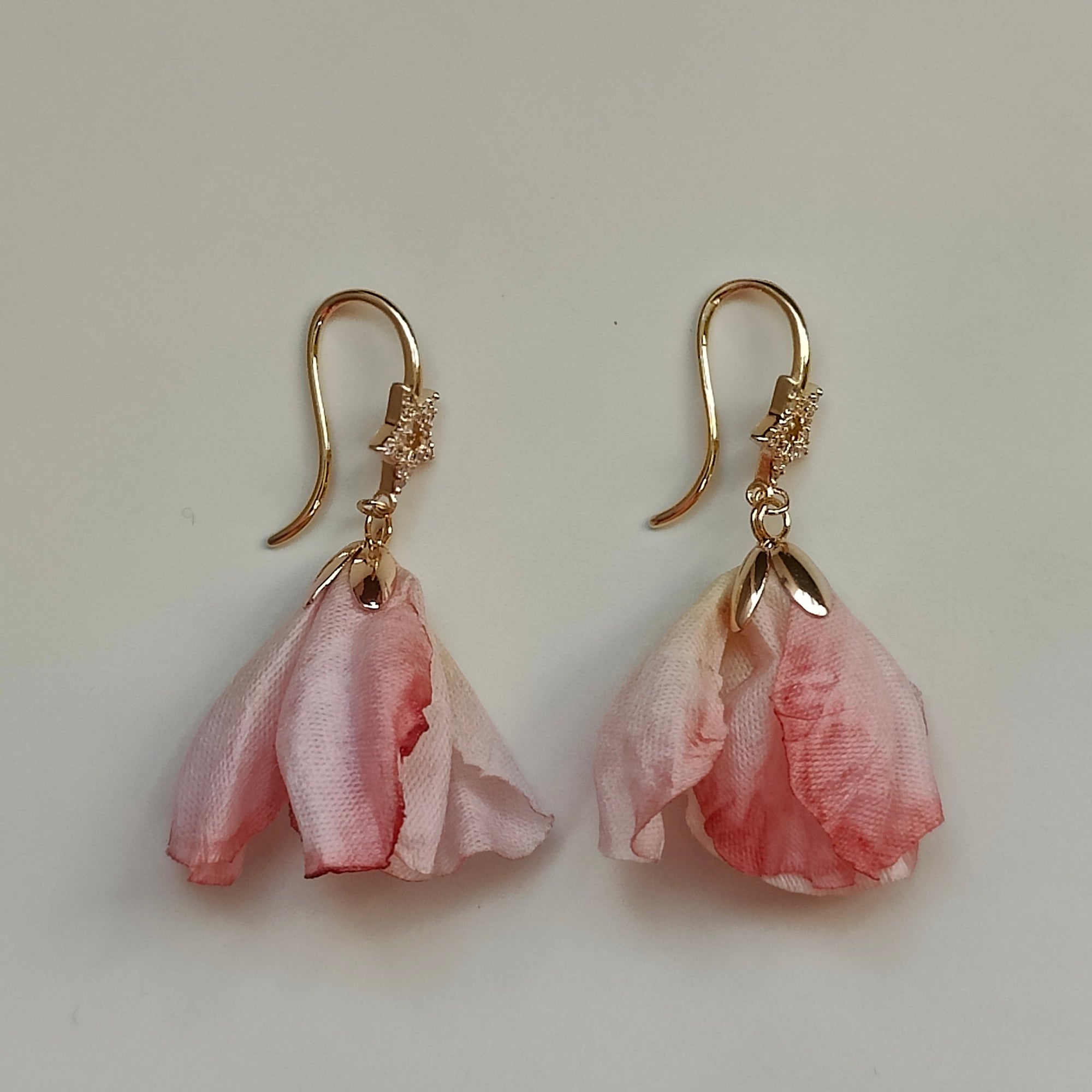 Zofia Handmade 18K Gold Plated Cubic Zirconia Star and Pink Flower Copper Dangle Earrings