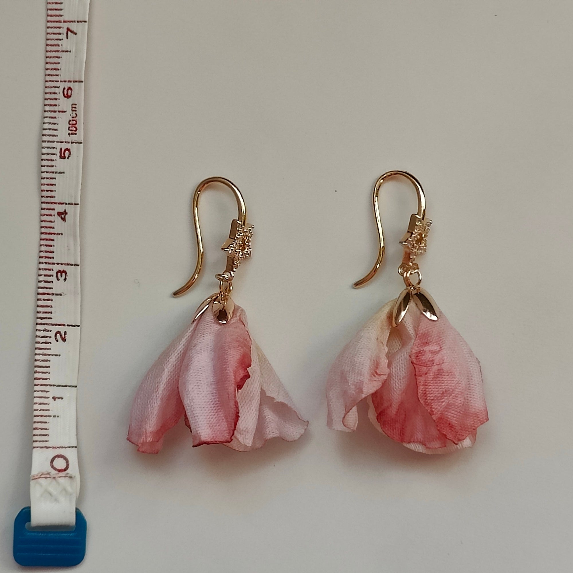 Zofia Handmade 18K Gold Plated Cubic Zirconia Star and Pink Flower Copper Dangle Earrings
