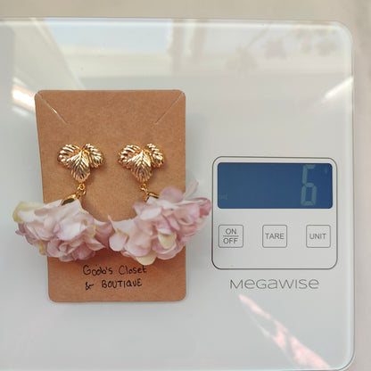 Milana Handmade 18K Gold Plated Leaf and Pink Flower Copper Stud Drop Earrings