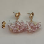 Milana Handmade 18K Gold Plated Leaf and Pink Flower Copper Stud Drop Earrings