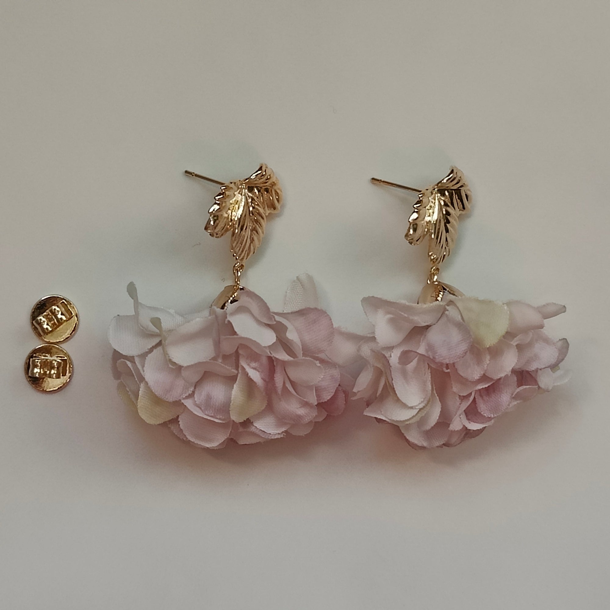 Milana Handmade 18K Gold Plated Leaf and Pink Flower Copper Stud Drop Earrings