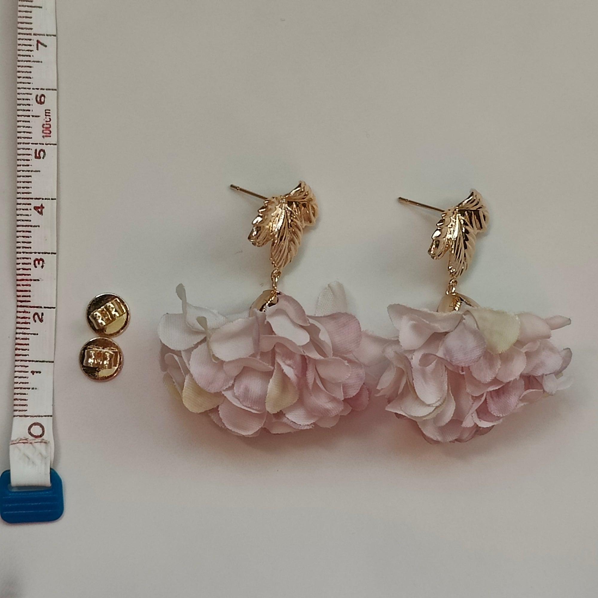 Milana Handmade 18K Gold Plated Leaf and Pink Flower Copper Stud Drop Earrings