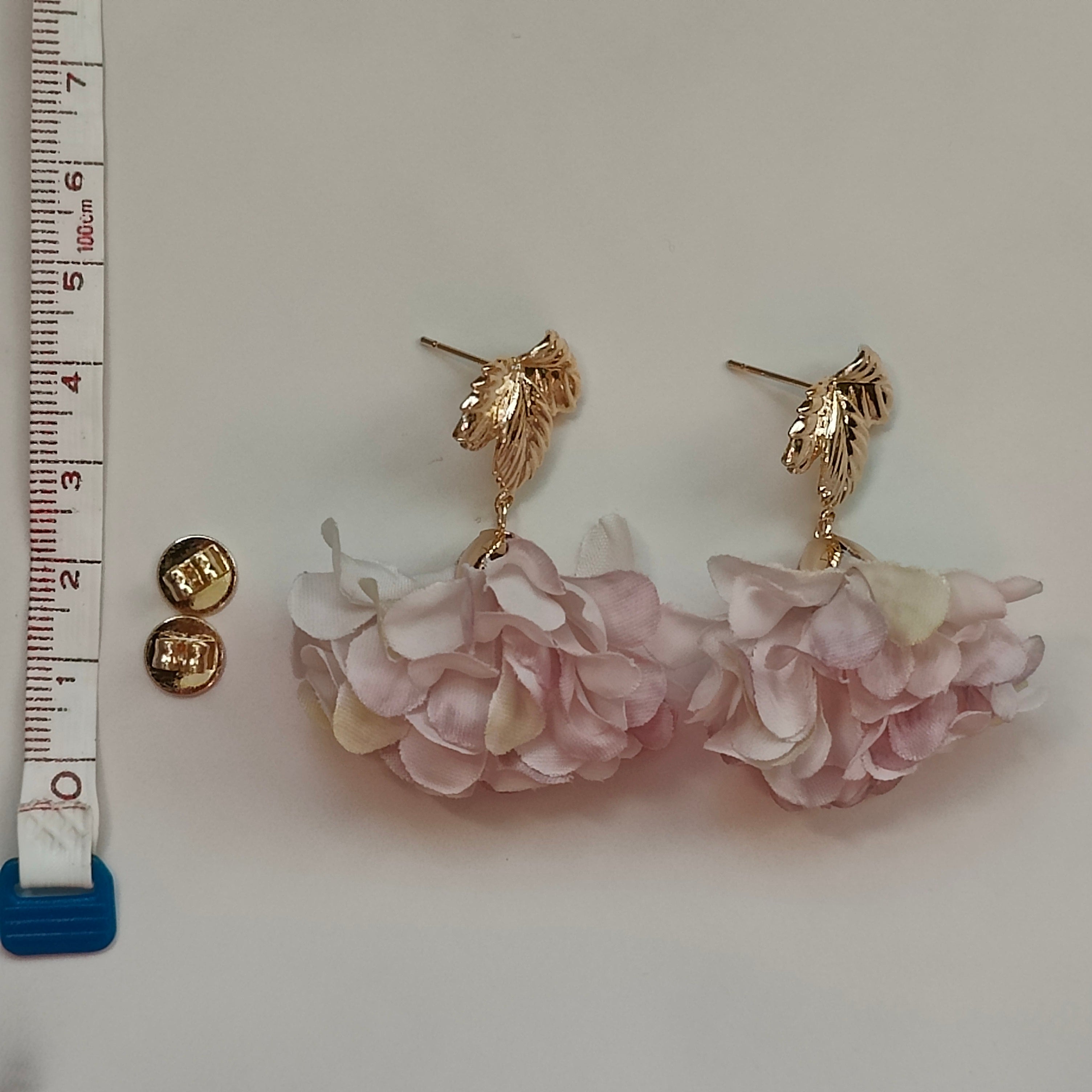 Milana Handmade 18K Gold Plated Leaf and Pink Flower Copper Stud Drop Earrings