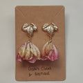 Katharina Handmade 18K Gold Plated Leaf and Pink Flower Copper Stud Drop Earrings