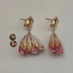 Katharina Handmade 18K Gold Plated Leaf and Pink Flower Copper Stud Drop Earrings