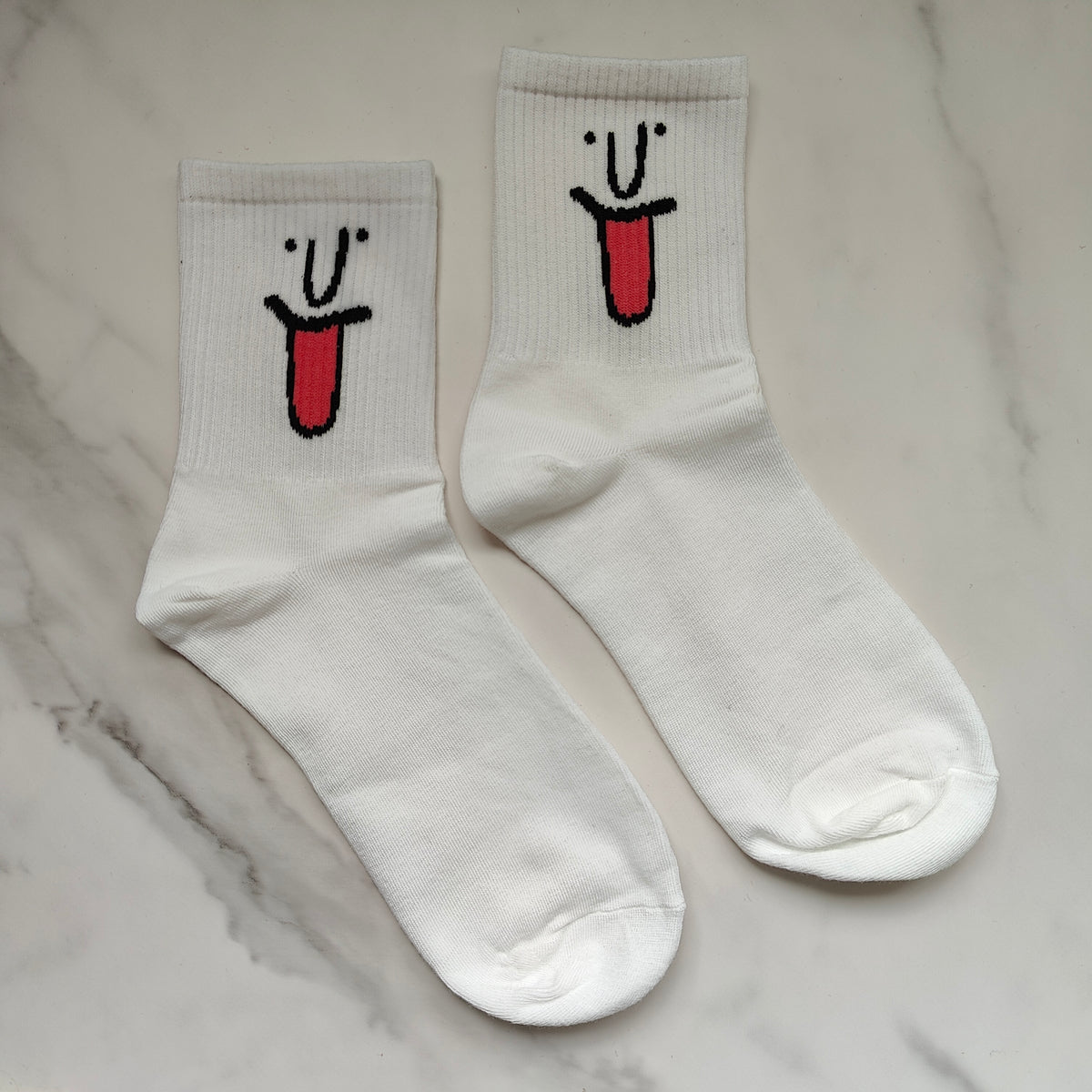 Tongue Face Cotton Blend Ankle Tube Socks