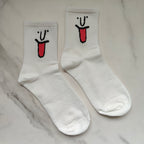 Tongue Face Cotton Blend Ankle Tube Socks