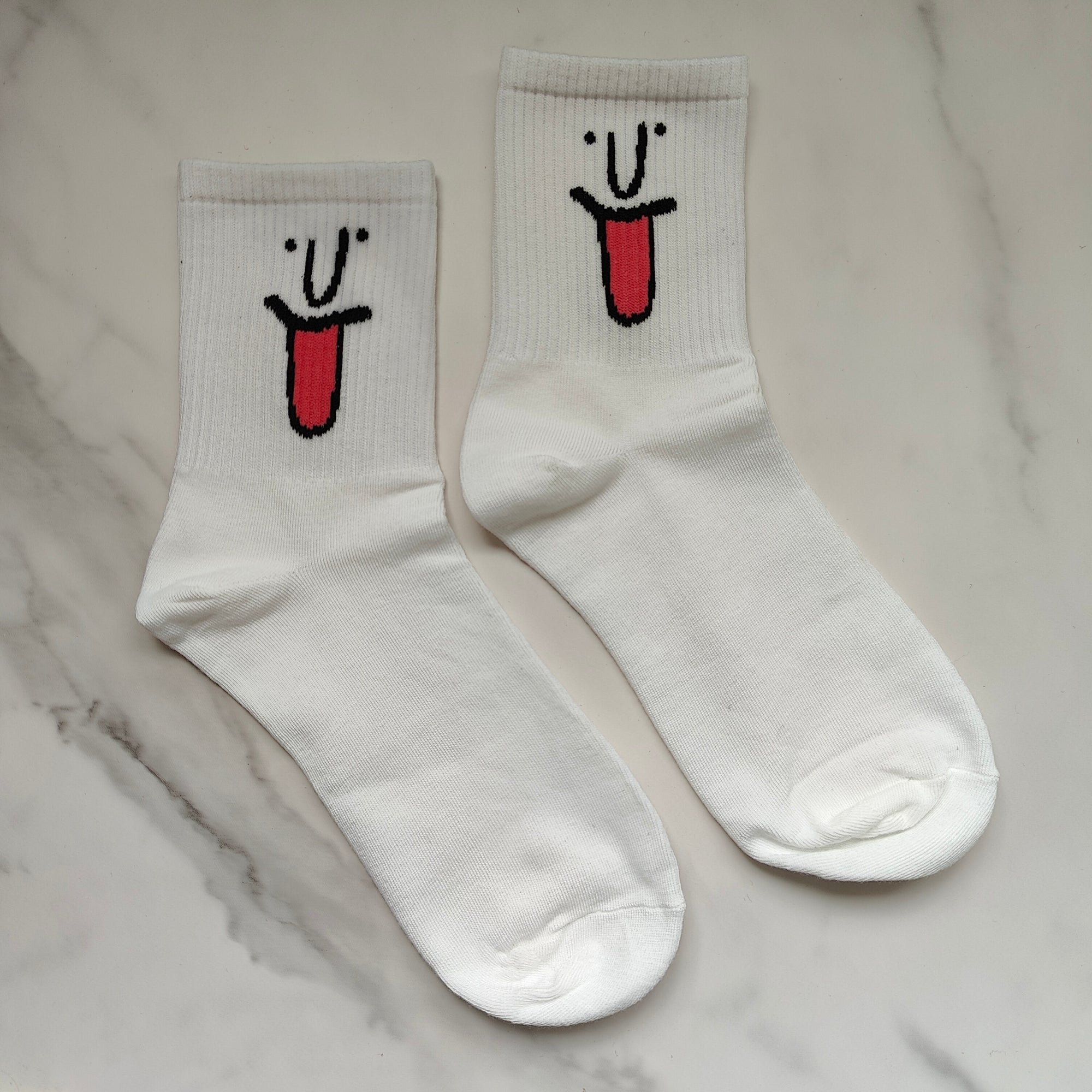 Tongue Face Cotton Blend Ankle Tube Socks