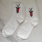 Tongue Face Cotton Blend Ankle Tube Socks